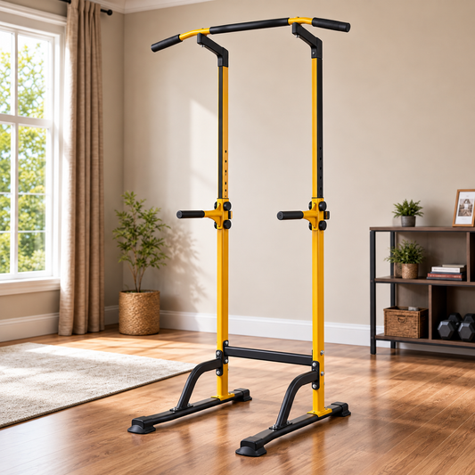 Torre de Musculación Power Tower – Barra de Dominadas Ajustable 10 Niveles, Silla Romana, Fondos – Acero 150 kg