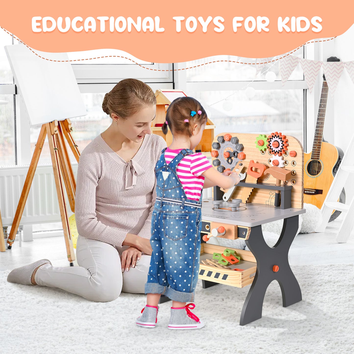 Établi Jouet Enfant en Bois – Banc à Outils Créatif Jeu de Construction Simulation