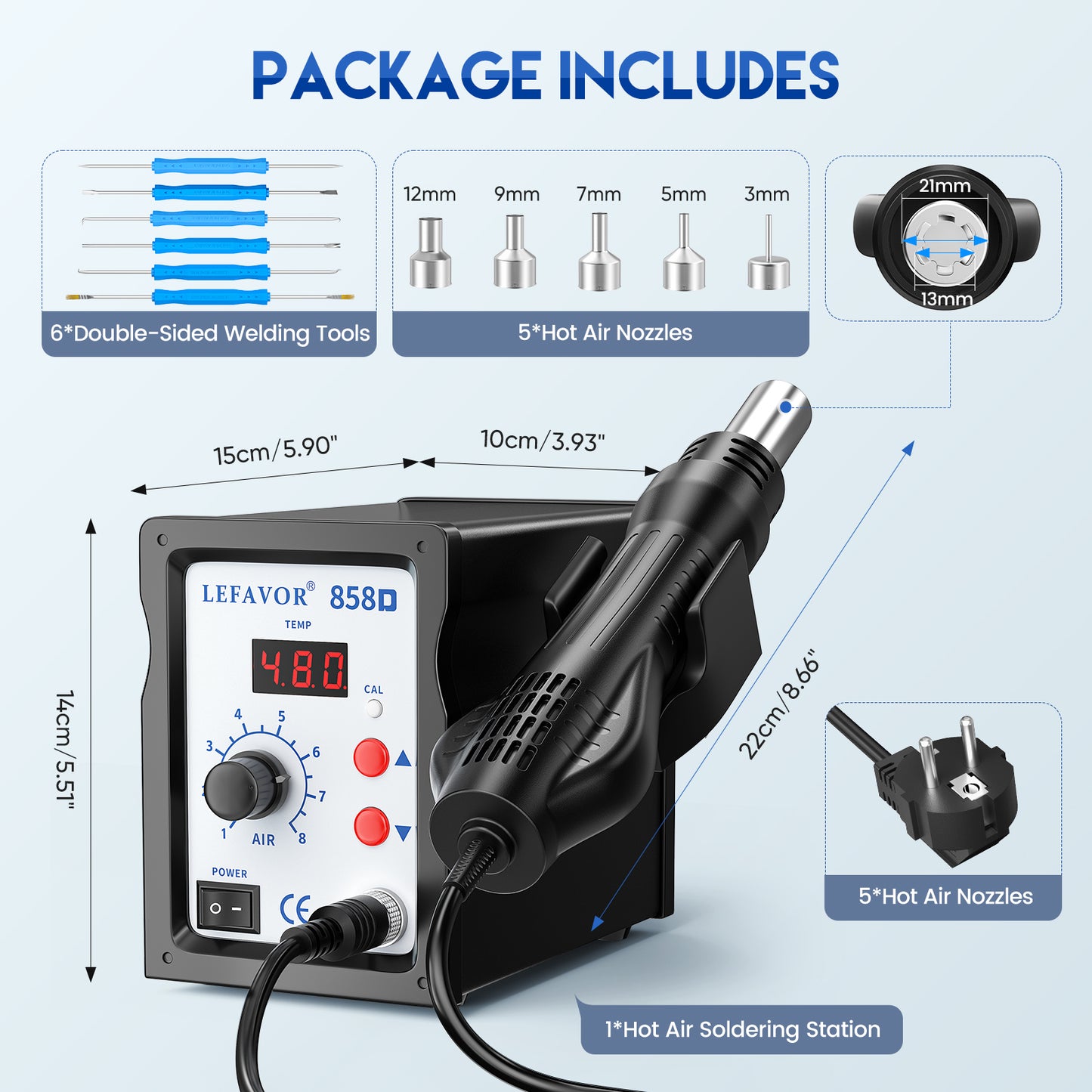 Station Air Chaud 858D – Pistolet Thermique de Soudage 220V – Réparation Électronique SMD, Écran LED, Température Réglable