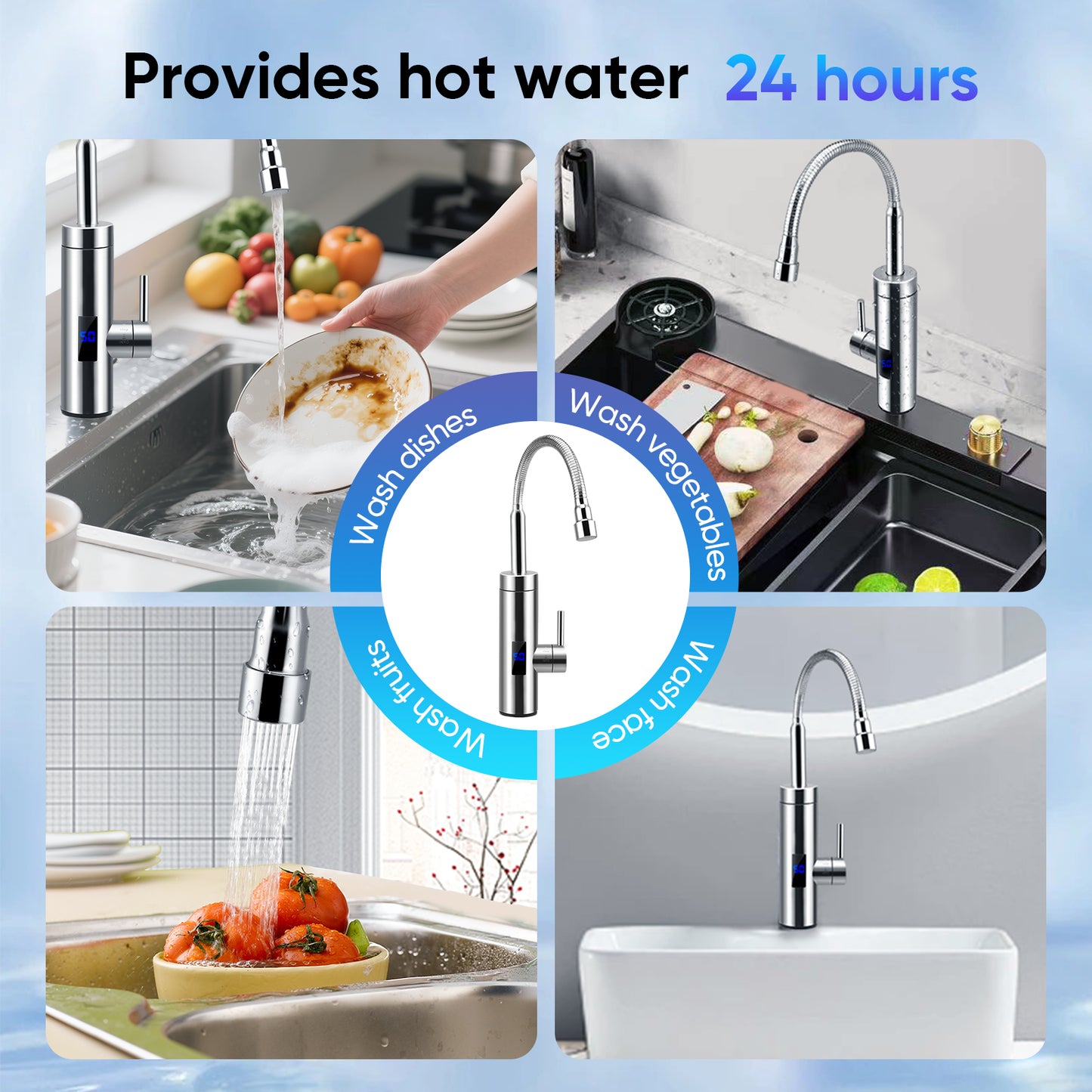 Robinet Chauffe-Eau Instantané 3000W – Chauffage Eau Cuisine Salle de Bain Sans Réservoir Inox