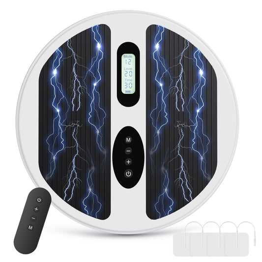 Masseur Électrique EMS pour Pieds avec Télécommande – Appareil de Massage Plantaire TENS Rechargeable – Relaxation Musculaire et Circulation – Écran LCD