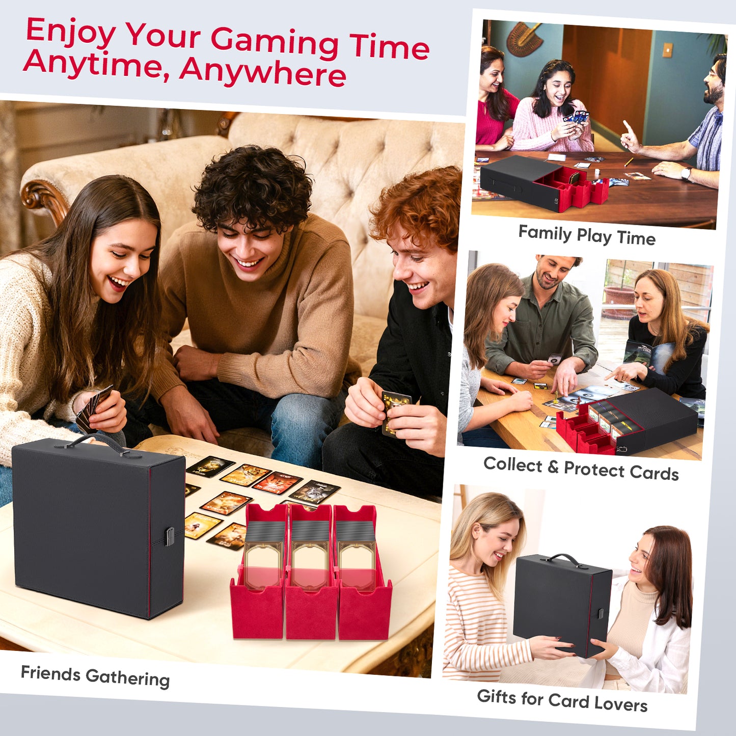 Boîte de Rangement Cartes de Jeu 2400+ Cartes – Étui Porte-Cartes en Similicuir avec Fermeture Magnétique – Organiseur Cartes Collection TCG