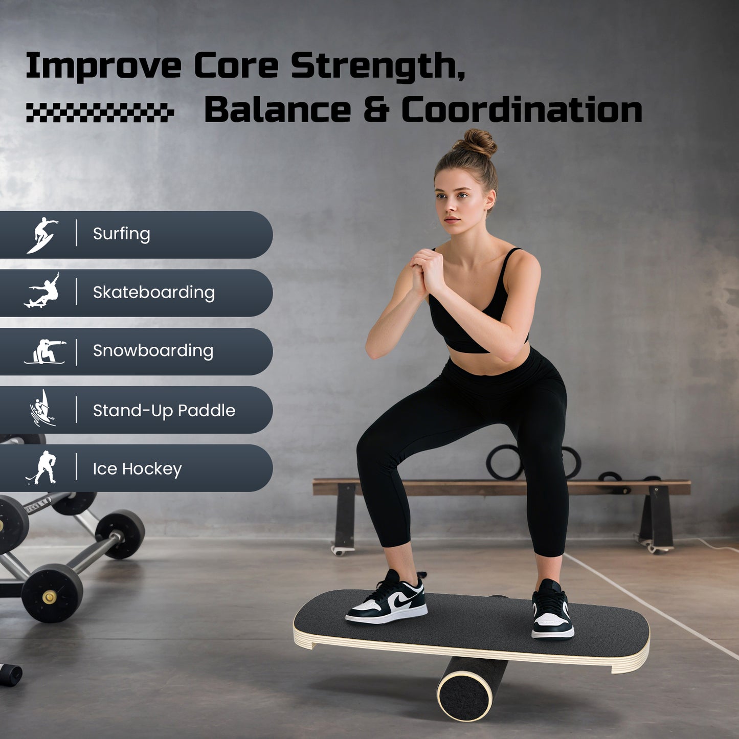 Planche d’Équilibre Bois 72,5 cm – Balance Board Surf & Yoga – Entraînement Fitness et Gainage