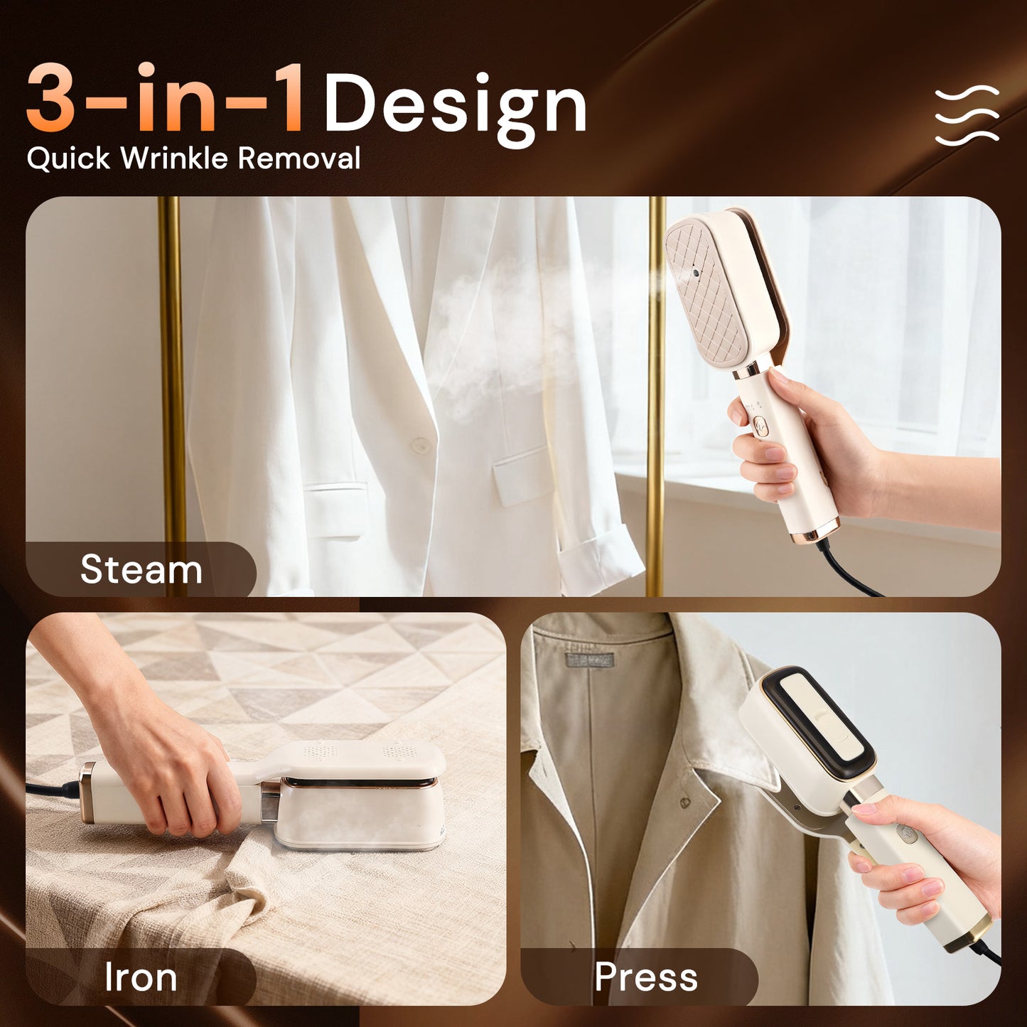 Fer à Vapeur Portatif 3-en-1 – Défroisseur Vêtements Portable Voyage – Repassage Rapide