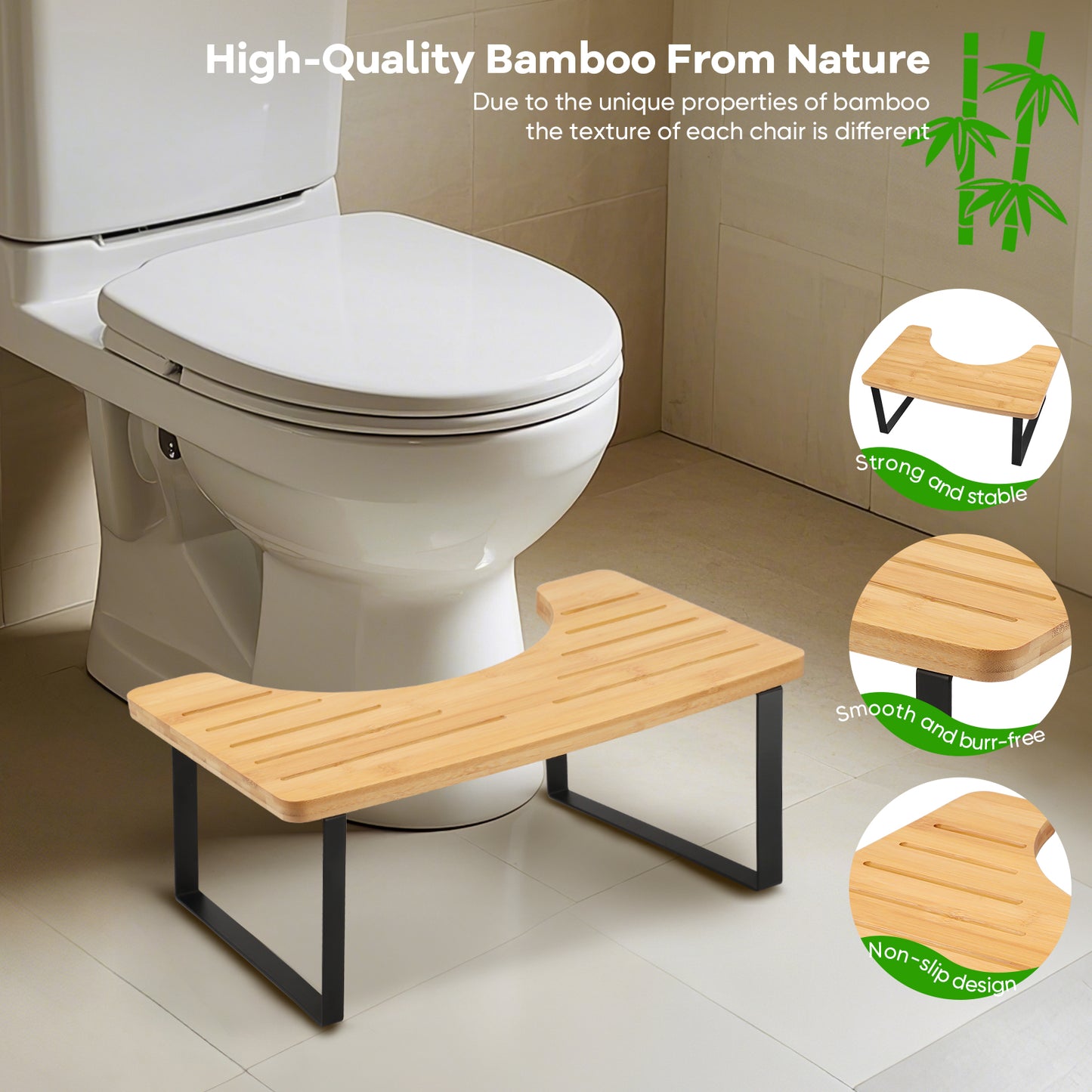 Tabouret WC Ergonomique Bambou – Repose-Pieds Toilette Pliable Antidérapant Salle de Bain