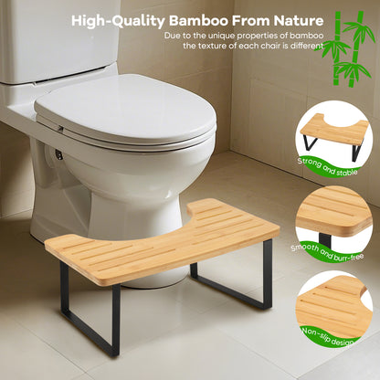 Tabouret WC Ergonomique en Bambou – Repose-Pieds Toilette Pliable Antidérapant – Salle de Bain