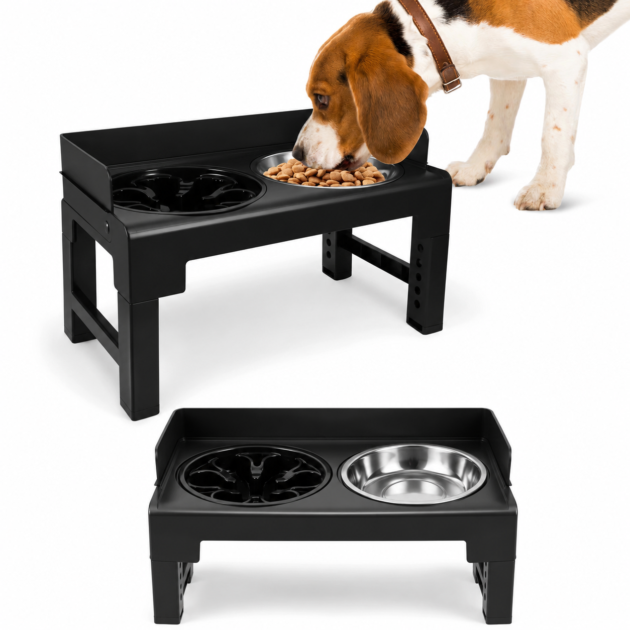 Gamelle Surélevée Réglable pour Chien et Chat avec 2 Bols Inox – Station d'Alimentation Anti-Glouton Hauteur Ajustable