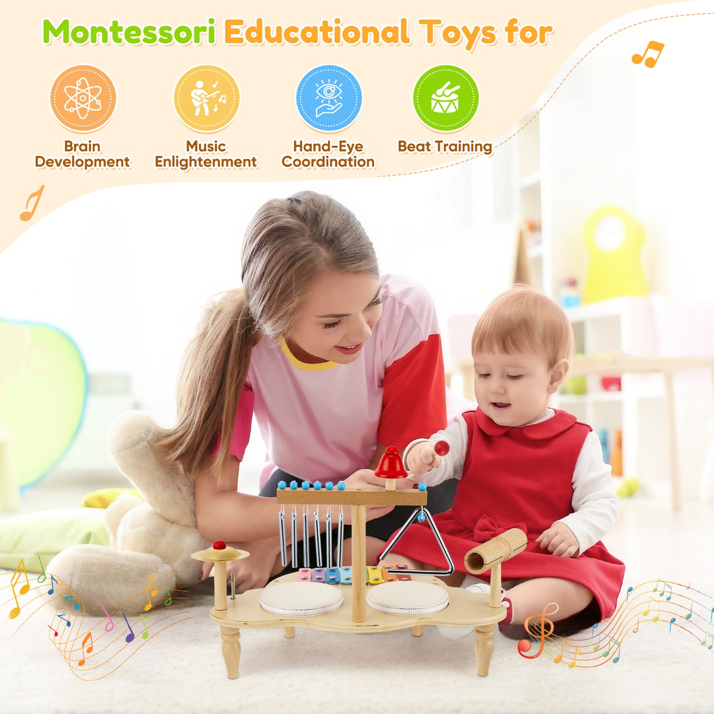Table Musicale Montessori en Bois pour Enfants – Jouets Éducatifs Instruments de Musique Bébé