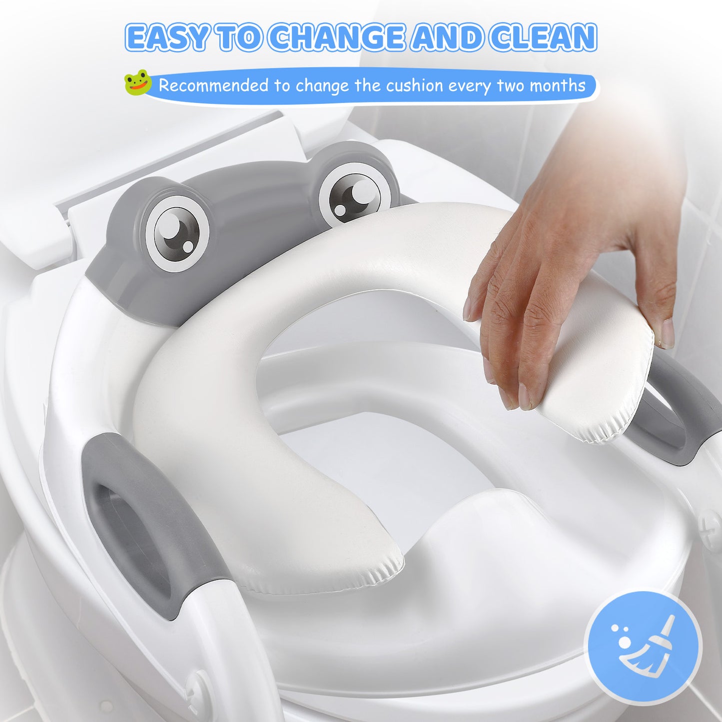 Siège de Toilette Enfant avec Marche et Tabouret – Escabeau 2 Marches – Pédale Antidérapante – Poignées de Sécurité – Couleur Gris