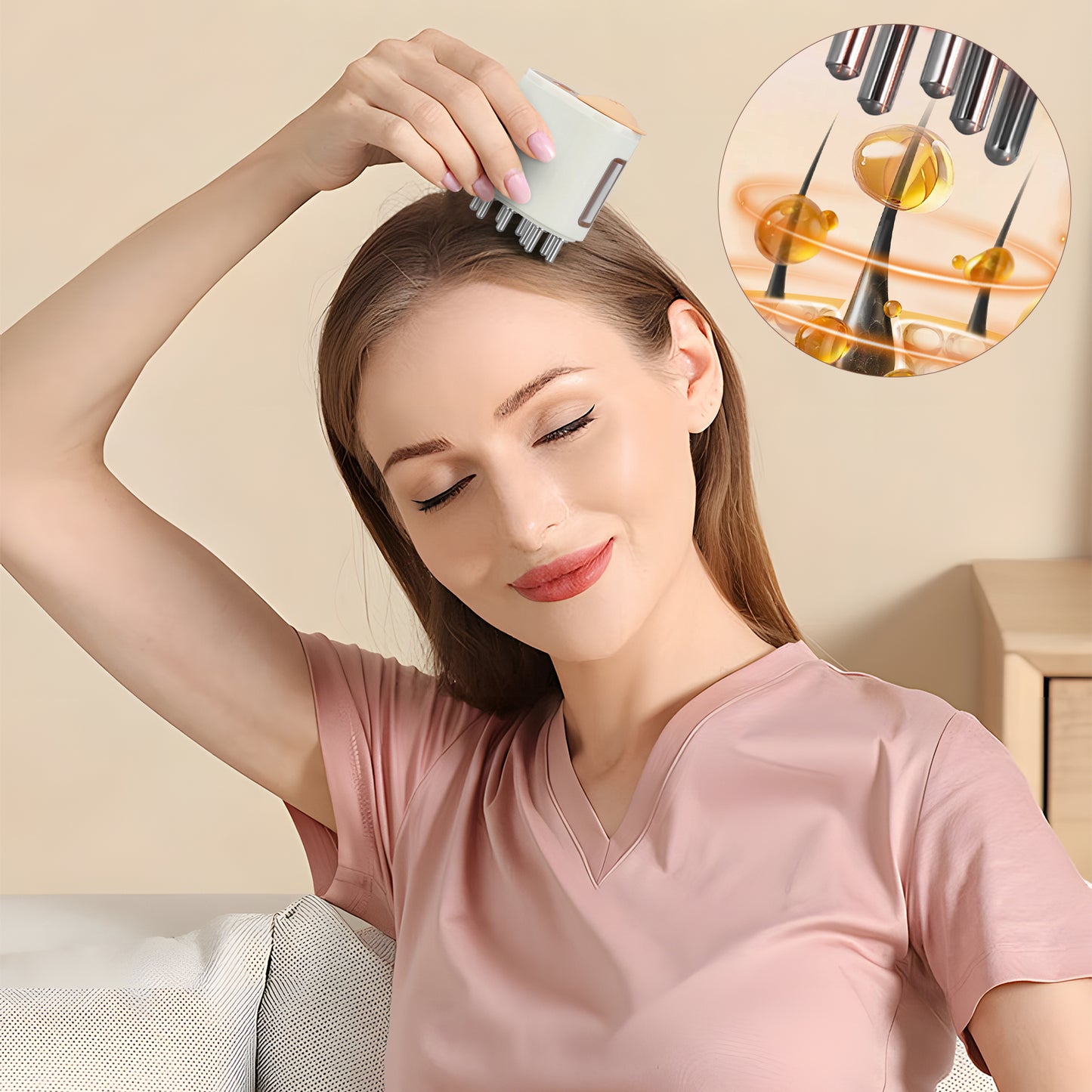 Applicateur d’Huile Capillaire Électrique 2 en 1 – Masseur de Cuir Chevelu et Distributeur d’Huile pour Cheveux