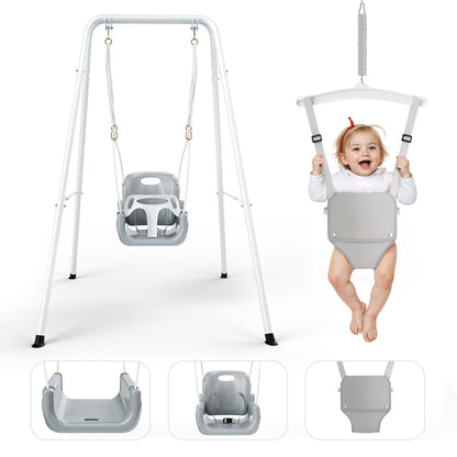 Balançoire Bébé 2 en 1 avec Structure Métallique – Siège Suspendu Enfant – Utilisation Intérieure et Extérieure – Couleur Blanc