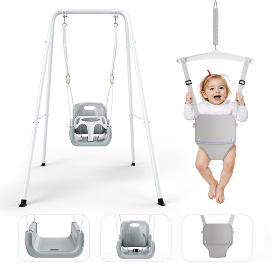 Balançoire Bébé 2 en 1 avec Structure Métallique – Siège Suspendu Enfant – Utilisation Intérieure et Extérieure – Couleur Blanc