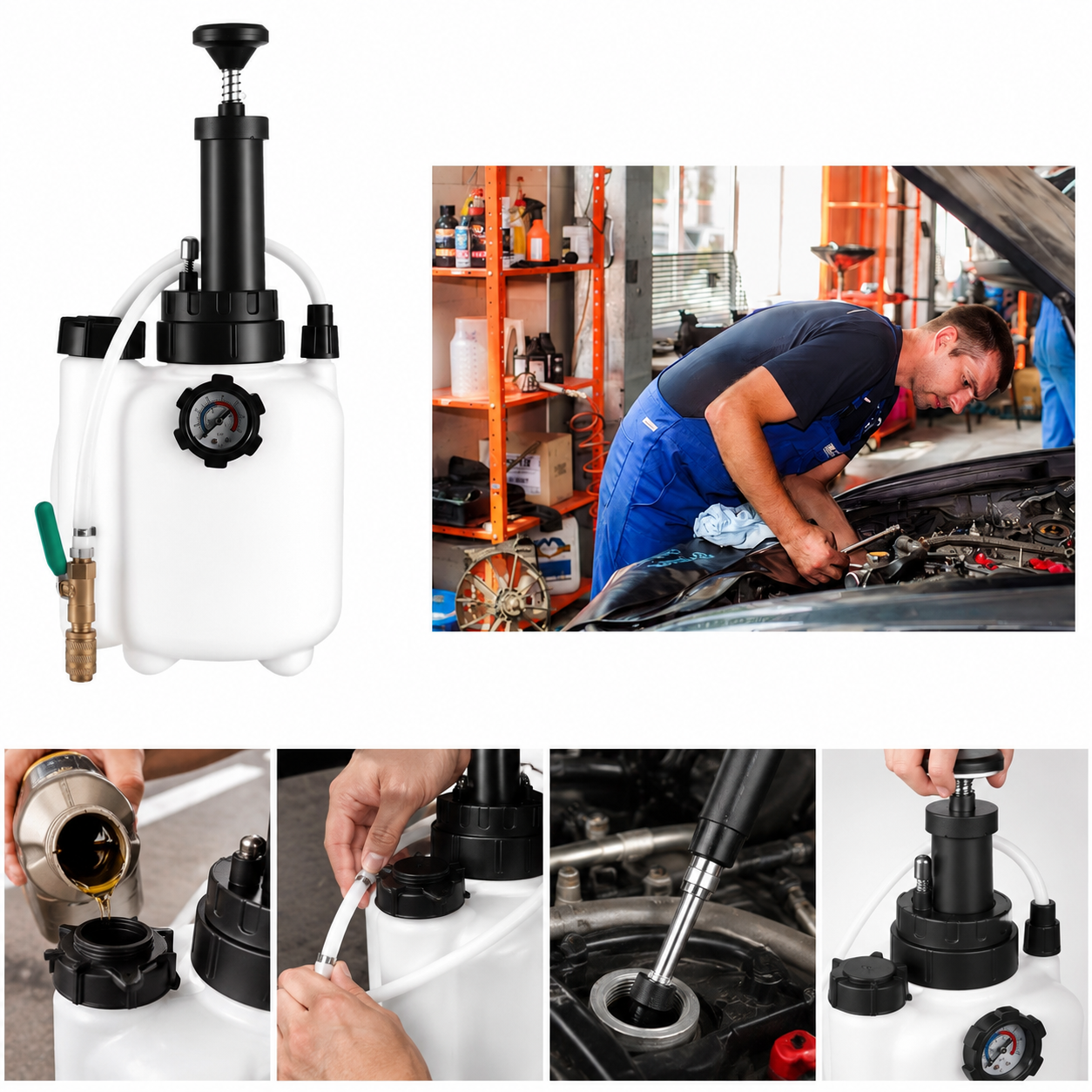 Kit Pompe de Transfert d’Huile 3L avec 8 Adaptateurs ATF – Pompe Manuelle de Remplissage Huile Boîte de Vitesses, Liquide de Transmission, Entretien Automobile