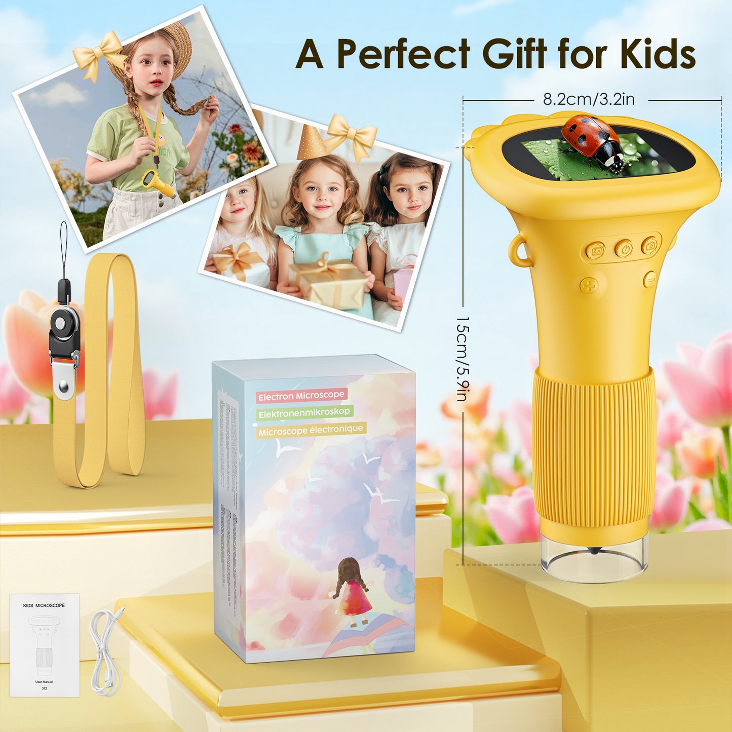 Microscope Numérique Portable 1000X – Écran 2,0 Pouces – Mini Microscope Rechargeable pour Enfants