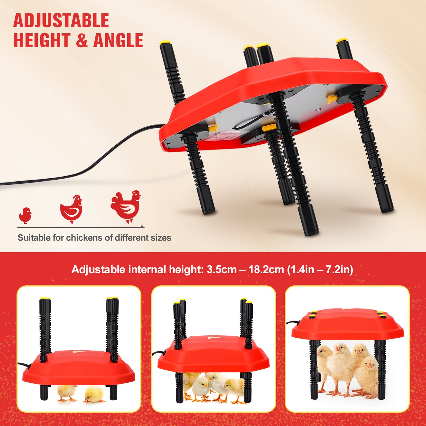Chauffe-Poussins 30W Réglable – Plaque Chauffante Élevage avec Hauteur et Angle Ajustables
