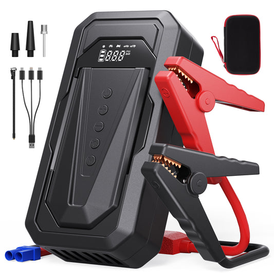 Booster de Batterie Portable 12V Rechargeable – Démarreur de Secours pour Voiture Essence et Diesel avec Pinces de Démarrage USB