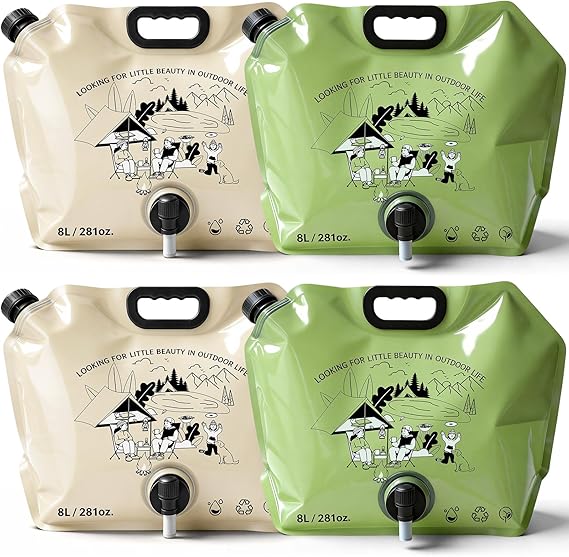 Lot de 4 Bidons d’Eau Pliables 8L avec Robinet – Réservoir Eau Portable Camping Randonnée Sans BPA