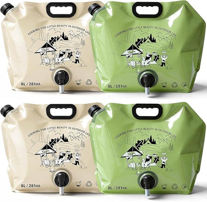 Lot de 4 Bidons d'Eau Pliables 8L avec Robinet – 32L Total – Camping Randonnée Sans BPA