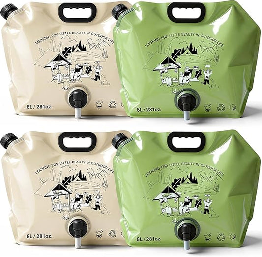 Lot de 4 Bidons d’Eau Pliables 8L avec Robinet – Réservoir Eau Portable Camping Randonnée Sans BPA
