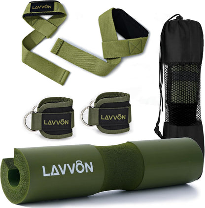 Coussin de Barre Musculation – Squat & Hip Thrust, Sangles de Maintien & Protège-Chevilles, Haltérophilie & Fitness