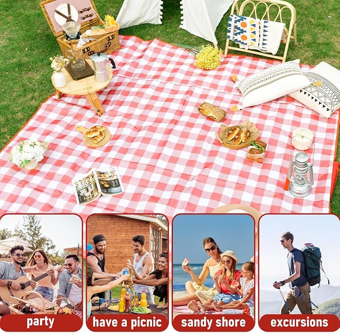 Couverture de Pique-Nique 200x200 cm Imperméable et Pliable – Tapis de Plage avec Poignée pour Camping Jardin BBQ Voyage