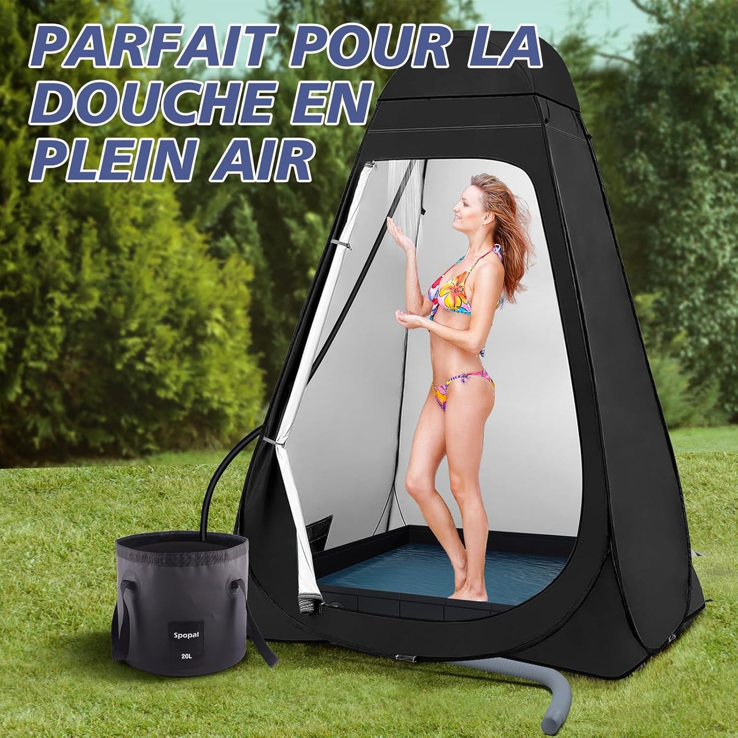 Base de Douche Portable Pliante 104×104 cm avec Vidange – Bac Étanche Camping-Car, Van, Jardin – Noir