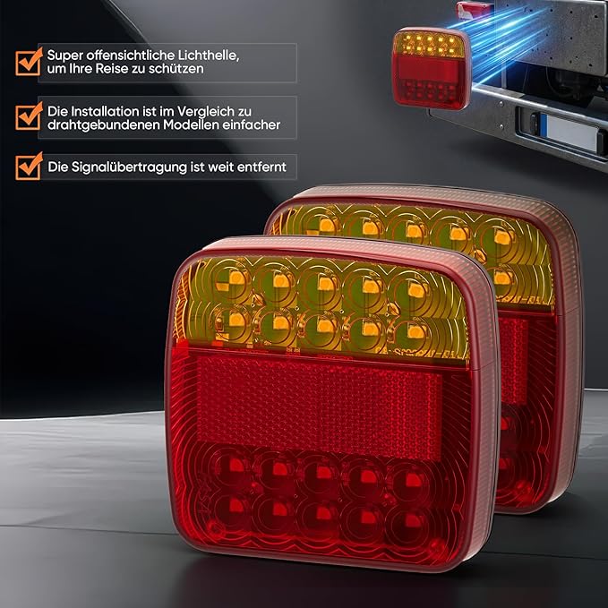 Feux Arrière LED Sans Fil pour Remorque 12V/24V – Kit Feux Magnétiques Rechargeables USB Étanches – Éclairage LED pour Caravane, Camion, Remorque et Porte-Vélos