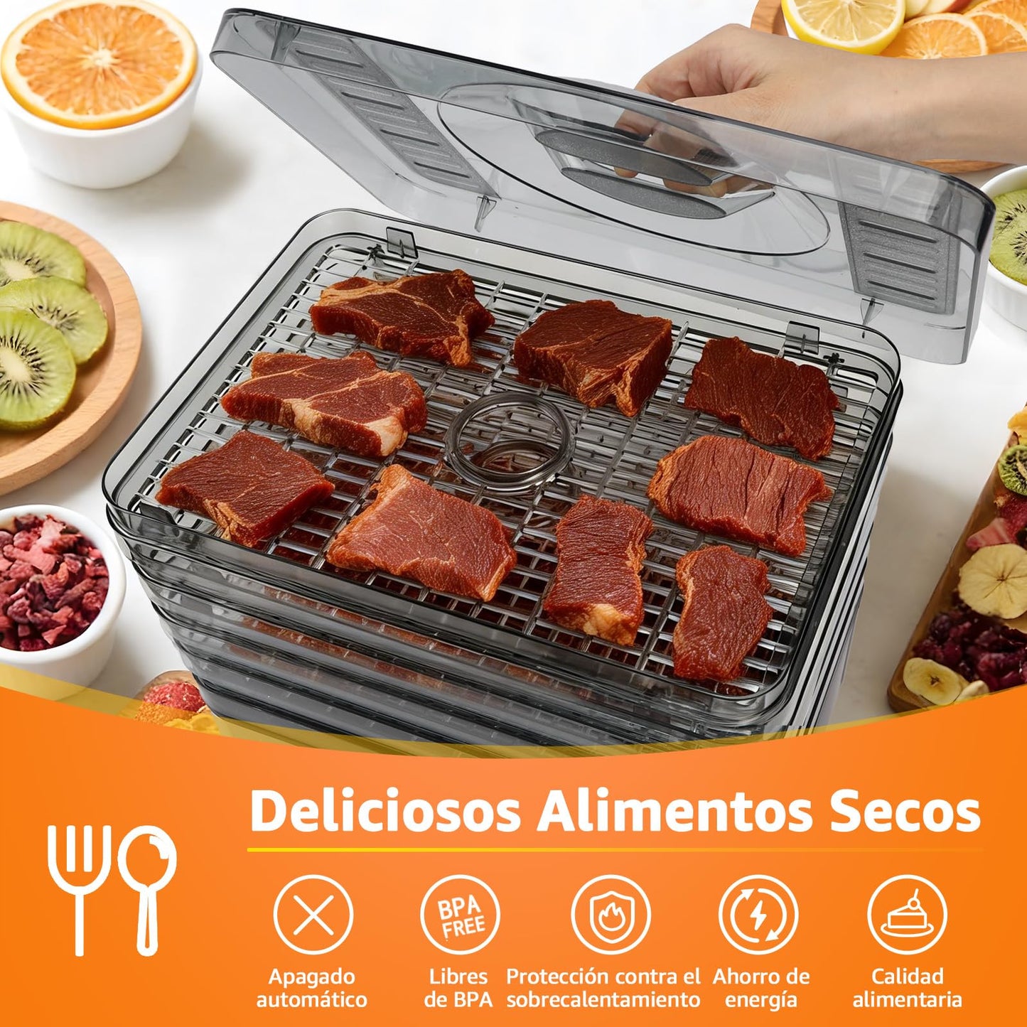 Déshydrateur Alimentaire 5 Plateaux 240W – Séchoir Fruits, Légumes, Viande, Température Réglable, Minuterie, Séchage Uniforme