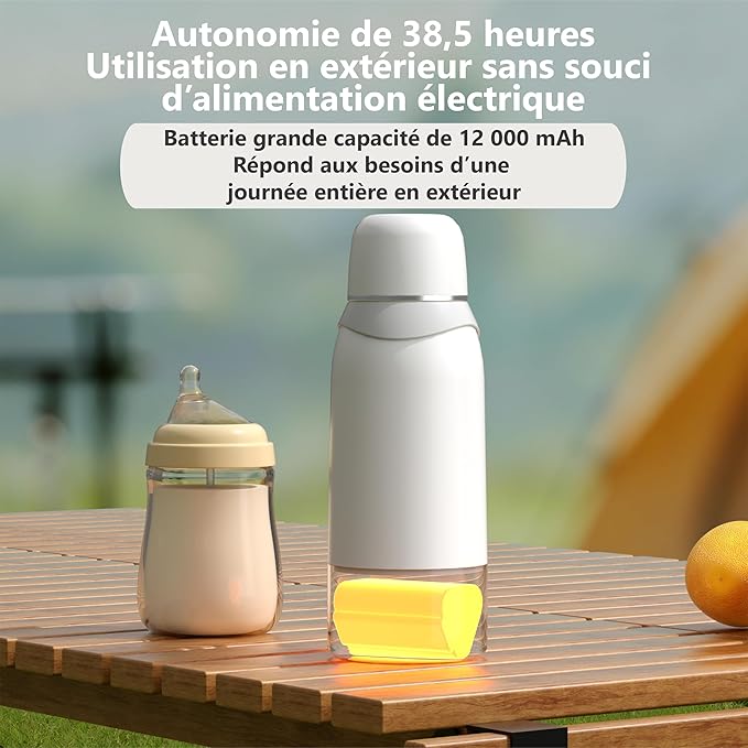 Chauffe-Biberon Portable Sans Fil 500ml Rechargeable USB-C 12000mAh – Température Réglable 37-100°C Inox 316L pour Bébé Voyage Nuit