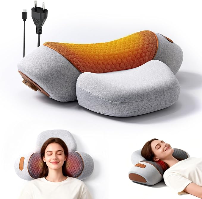 Oreiller de Massage Cervical Chauffant avec Vibration – Coussin Ergonomique pour Cou et Nuque, Relaxation Musculaire, Soulagement des Tensions, Massage Électrique à Domicile