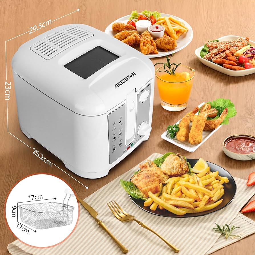 Friteuse Électrique 2,5L 1650W – Thermostat Réglable, Fenêtre de Contrôle, Panier Amovible, Sécurité Anti-Surchauffe, Cuisine Maison