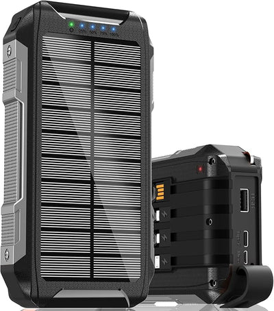 Batterie Externe Solaire 26800mAh 30W USB-C – Sans Fil Magnétique – 7 Ports + 4 Câbles + LED – Noir
