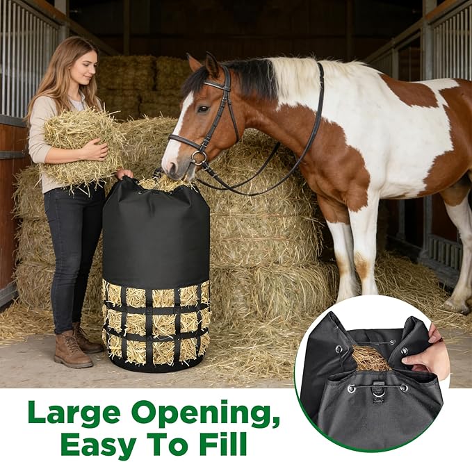 Filet à Foin XXL pour Chevaux 10KG – Sac à Foin Maille 6,5 cm Résistant et Durable pour Écurie Paddock Transport