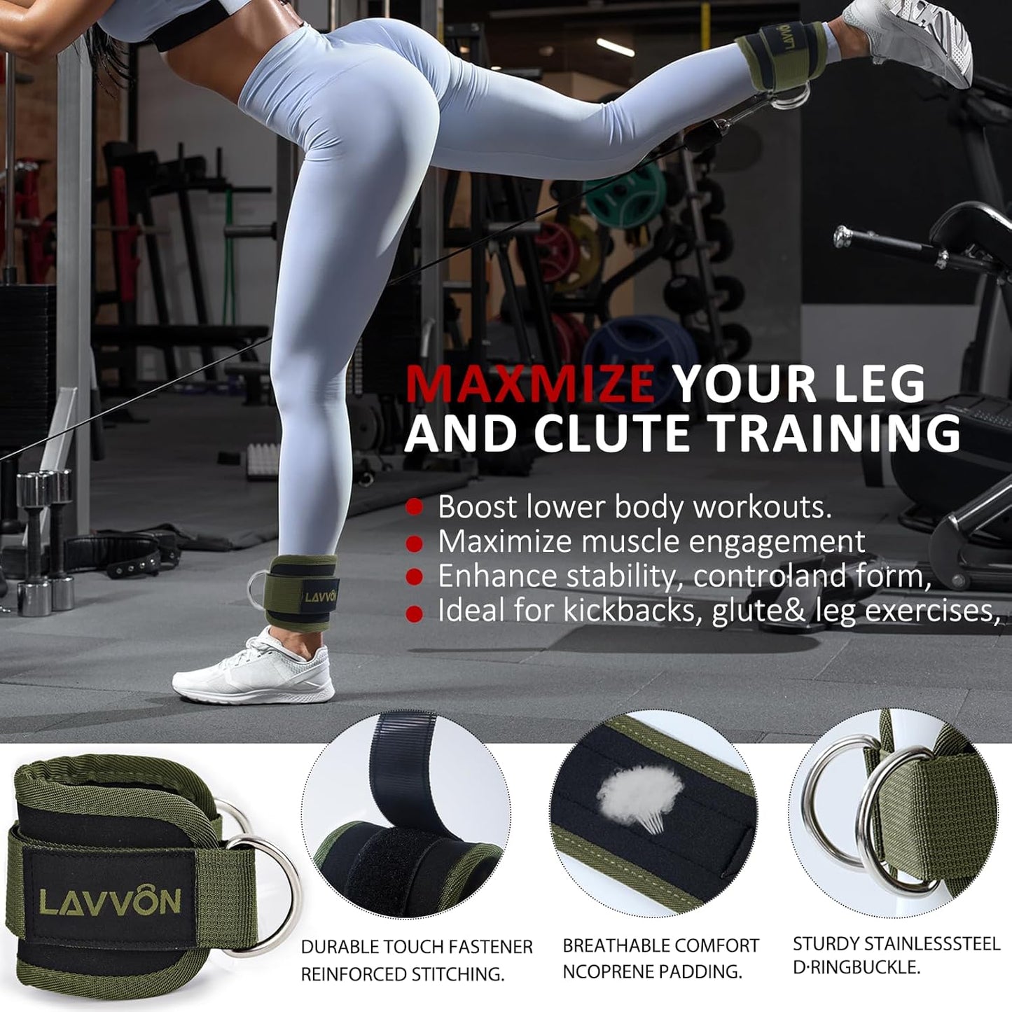 Coussin de Barre Musculation Squat Hip Thrust avec Sangles de Maintien et Protège-Chevilles pour Haltérophilie