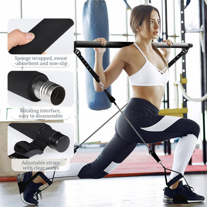 Kit de barra de Pilates con 6 bandas de resistencia elásticas – Fitness, musculación y yoga portátil, hombre y mujer