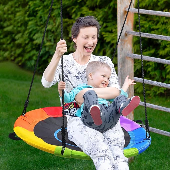Balançoire Nid d'Oiseau Ronde 101 cm – 317 kg – Cordes Réglables & Mousquetons – Jardin & Aire de Jeux