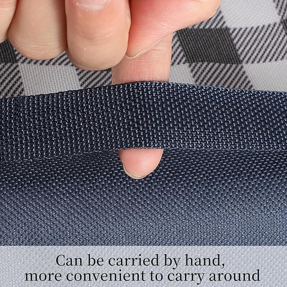Grande Couverture de Pique-Nique 200x300 cm Imperméable | Tapis de Sol Pliable avec Poignée, Lavable en Machine | Couverture Extérieure Camping, Plage, Randonnée – Motif Carreaux Bleu