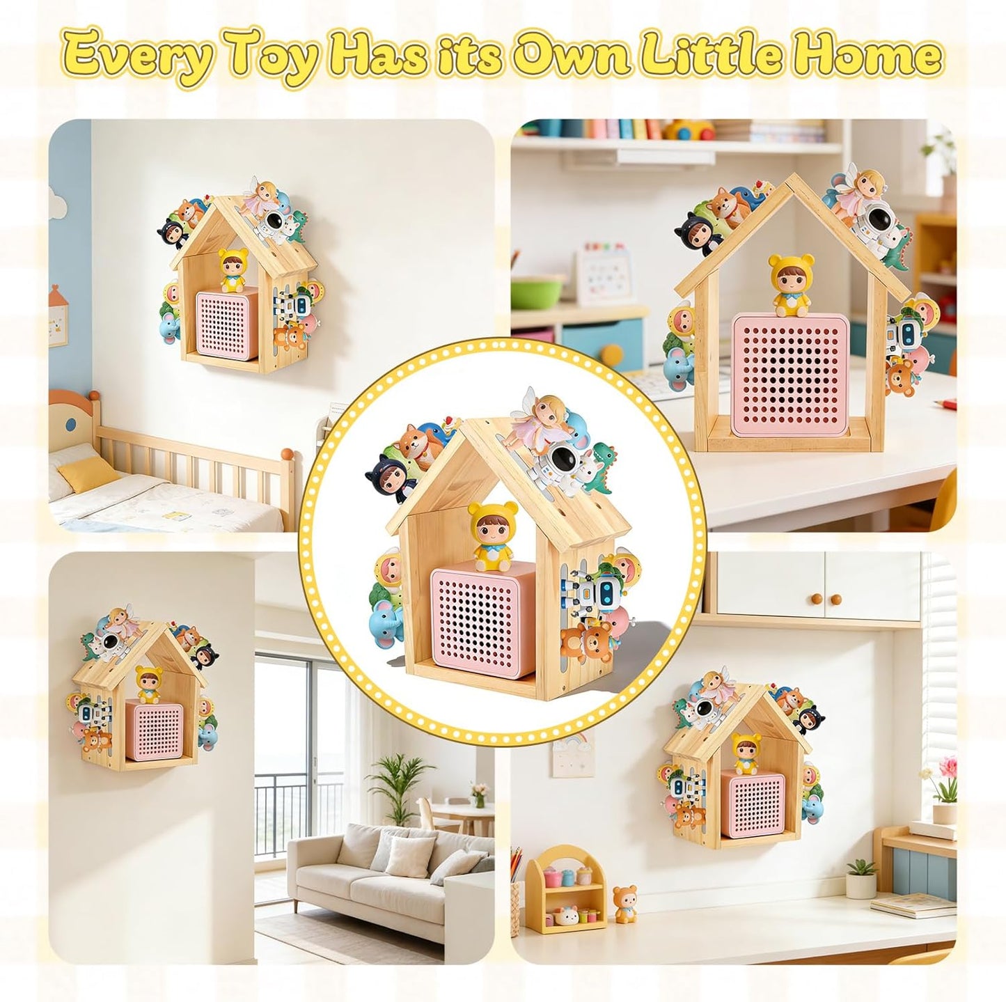 Étagère Murale Magnétique pour Toniebox et Figurines Tonies – Support de Rangement en Bois Forme Maison pour Chambre Enfant