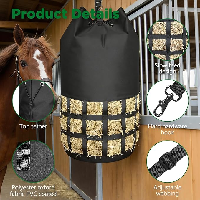 Filet à Foin XXL pour Chevaux 10KG – Sac à Foin Maille 6,5 cm Résistant et Durable pour Écurie Paddock Transport