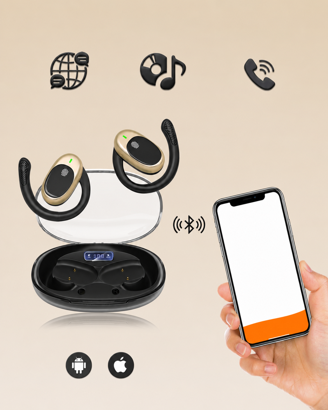 Écouteur Bluetooth Traducteur Vocal IA – 156 Langues – Bluetooth 5.4 – Open Ear