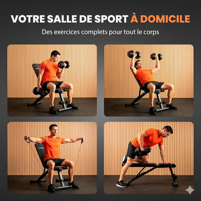 Banc de Musculation Pliable Multifonction – Réglable 7 Positions, Support 250 kg & Bandes de Résistance Incluses