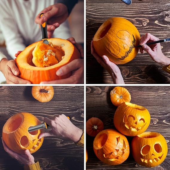 Kit Sculpture Citrouille Halloween 11 Pièces – Outils Gravure Acier Inoxydable avec Étui