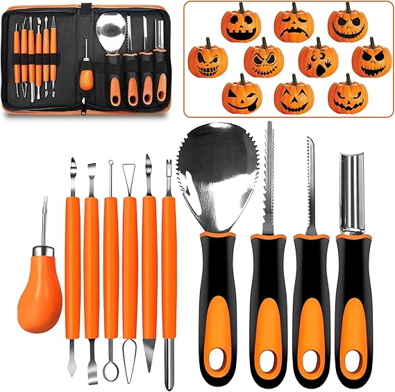 Kit Sculpture Citrouille Halloween 11 Pièces – Outils Gravure Acier Inoxydable avec Étui
