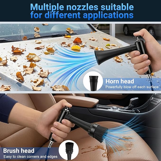Pistolet de Nettoyage à Air Comprimé avec Technologie Tourbillon – Souffleur Pneumatique pour Voiture Intérieur Extérieur