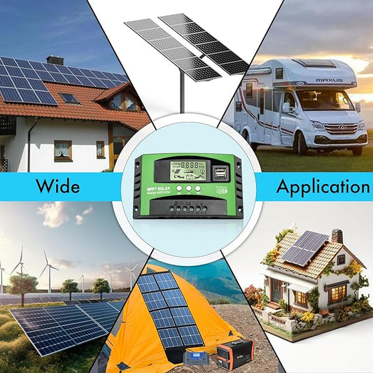 Régulateur de charge solaire MPPT 100A 12V/24V – Contrôleur batterie solaire avec écran LCD, sonde température, ports USB