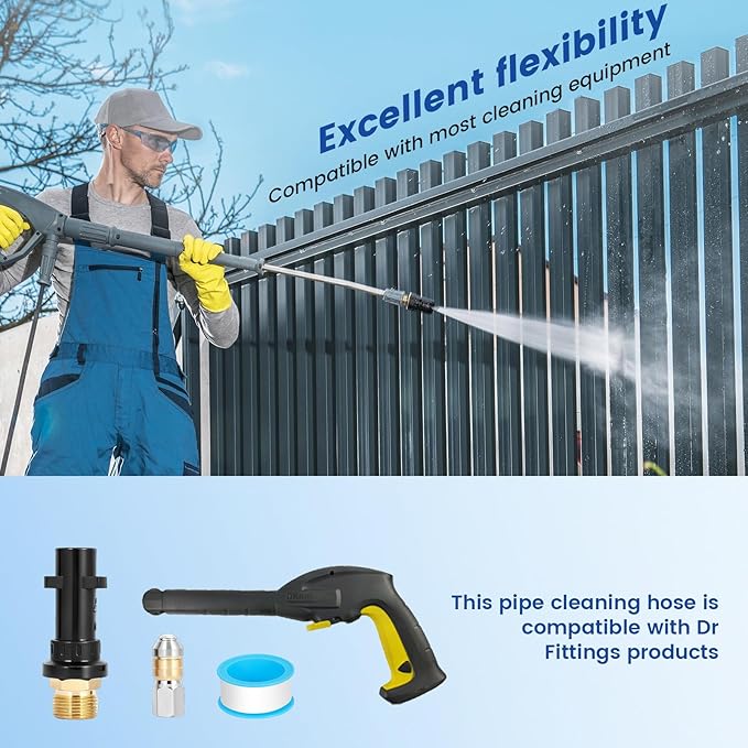 Tuyau Déboucheur Canalisation 20 m pour Nettoyeur Haute Pression – Flexible 400 Bar avec Buses Rotatives Compatible Karcher K2 K3 K4 K5 K6 K7