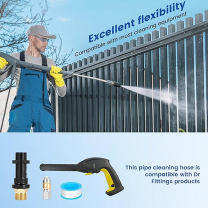 20m Drain Cleaning Hose for High-Pressure Washer – 400 Bar Flexible Hose with Rotating Nozzles Compatible with Karcher K2 K3 K4 K5 K6 K7