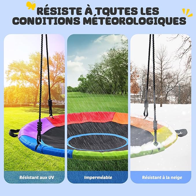 Balançoire Nid d'Oiseau Ronde 101 cm – 317 kg – Cordes Réglables & Mousquetons – Jardin & Aire de Jeux