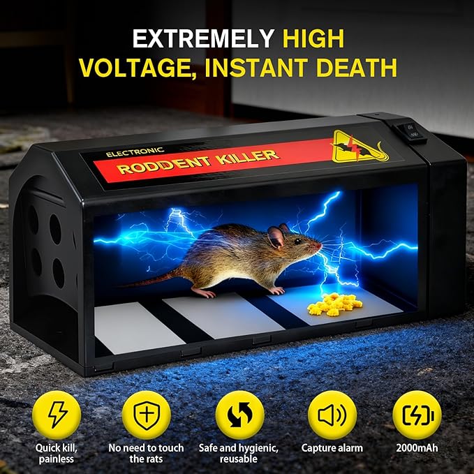 Piège à Rats Électrique 7000V Réutilisable avec Alarme LED et USB – Piège Anti Rongeurs Haute Tension pour Cuisine Maison Garage