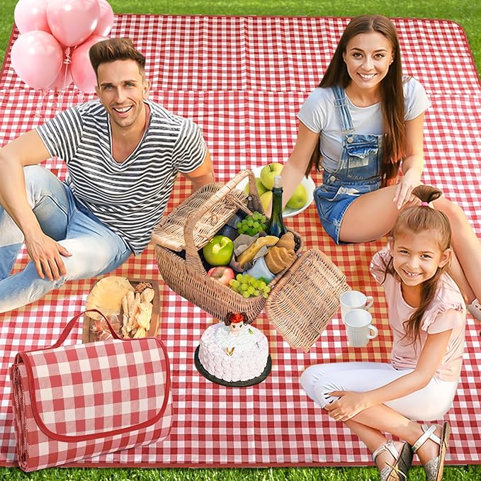 Couverture de Pique-Nique 200x200 cm Imperméable et Pliable – Tapis de Plage avec Poignée pour Camping Jardin BBQ Voyage